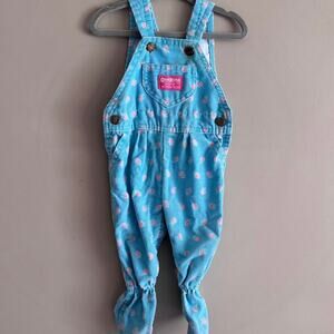 Vintage OshKosh B'Gosh Blue Corduroy Pink Flower Baby Overalls 6-9 Months - READ